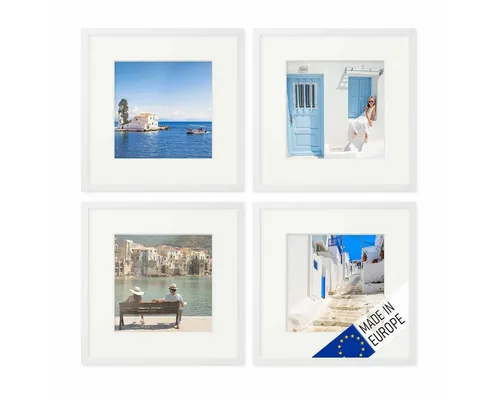 PHOTOLINI Bilderrahmen Echtholz 4er Set 30x30 cm mit Passepartout 20x20 cm, Acrylglas
