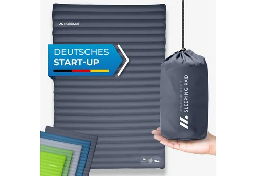 NORDMUT® Isomatte Selbstaufblasend für 2 Personen - Ultra komfortable Campingmatratze 10cm - Selbstaufblasende Schlafmatte für Camping, bietet optimalen Komfort und ist in nur 1 Minute einsatzbereit. Wetterbeständig und extrem robust für dein Outdoor-Abenteuer.