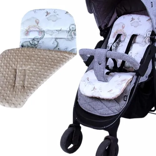 BabyLux SITZAUFLAGE für Kinderwagen Buggy Sitzeinlage Kinderwagenauflage (S127. Elefanten Beige)