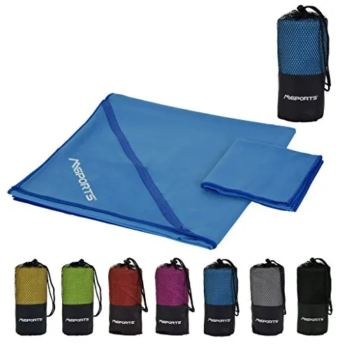 Mikrofaser Handtuch 2er Set inkl. Tragetasche | 138cm x 70cm und 60cm x 30cm | Sports & Travel Towel | Reisehandtuch Ultraleicht, schnelltrocknend, antibakteriell | Towel (Königsblau)