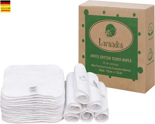 Montegoni Waschhandschuh 100 % Baumwolle Frottee wiederverwendbare Babytücher, (Flanell-Waschlappen 25er Pack - 15x15cm - Weiß), parfümfrei waschbar ultraweiche und super saugfähige