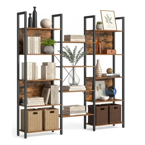 Bücherregal Wohnzimmer Regal Industrial mit 14 Ablagen - Stilvolles Industrial Bücherregal mit 14 Ablagen, ideal für Wohnzimmer, Flur oder Arbeitszimmer. Robuste Faserplatte und Eisen sorgen für Langlebigkeit und Eleganz.