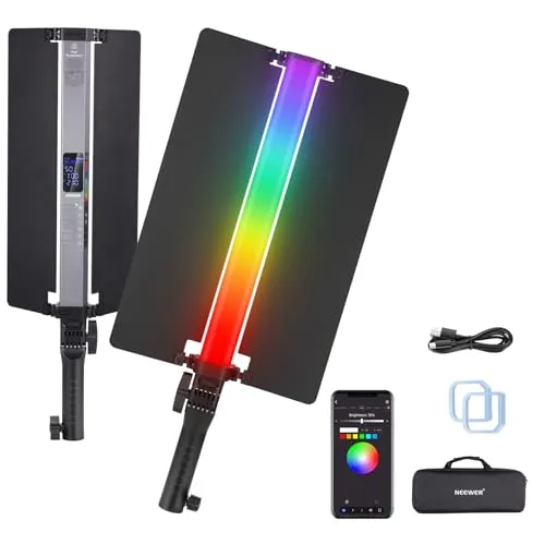 NEEWER RGB2 LED Videoleuchte Lichtstab mit Metall Scheunentor Griff Touchleiste/APP/2,4G Steuerung wiederaufladbares magnetisches RGB Videolicht, 2500K-10000K CRI98+ dimmbare Fotobeleuchtung 18 Szenen