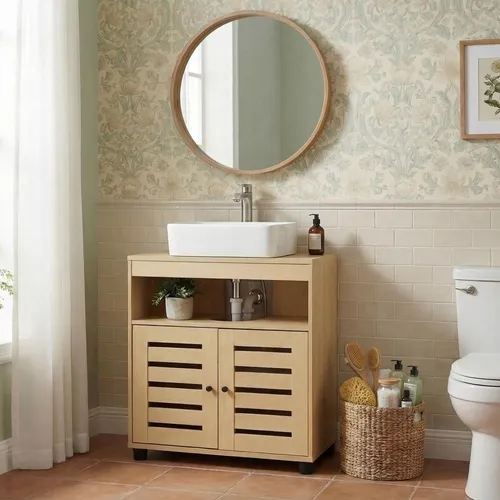 VASAGLE Waschbeckenunterschrank mit 2 Lamellentüren - Stylischer Waschbeckenunterschrank in Vintagebraun mit verstellbarem Brett. Ideal für die praktische Aufbewahrung im Badezimmer, bietet Platz für Ihre Utensilien und sorgt für Ordnung.
