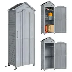 Outsunny Gartenschrank Holz – Hochwertiger Geräteschuppen mit verstellbaren Regalen - Ordnung im Garten leicht gemacht! Der Outsunny Gartenschrank aus robustem Tannenholz bietet viel Platz für Ihre Werkzeuge und ist wetterfest. Mit verstellbaren Regalen und sicherem Anti-Kipp-Kit für eine individuelle und sichere Aufbewahrung.