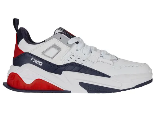 K-Swiss Herren TECHNA Trainer Sneaker - Weiß/Navy/Rot, 45 EU - Herren-Sneaker mit hochwertigem Leder-Obermaterial und geformter Gummilaufsohle für optimalen Komfort und Stabilität.
