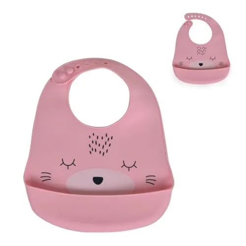 Cangaroo Babylatz Oscar Silikon, Tasche für Essensreste, Verschluss einstellbar rosa