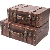 HMF Handgefertigter Vintage Koffer aus Holz - 2er Set Aufbewahrungsboxen im klassischen Design, perfekt als Deko-Element oder originelle Geschenkidee für besondere Anlässe.