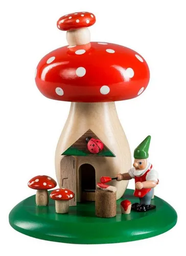 Richard Glässer Seiffen Räuchermann Fliegenpilz, 13 cm - Nussknacker aus dem Erzgebirge, handgefertigter Räuchermann in Fliegenpilz-Design für festliche Stimmung und duftende Aromen.