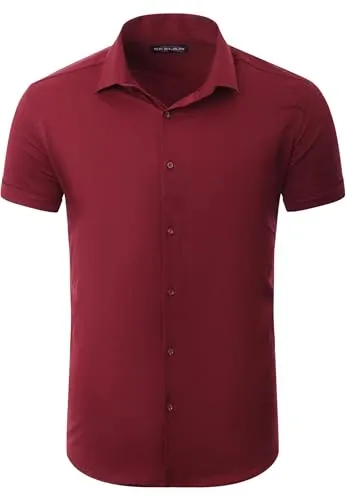 Reslad Hemd Herren Kurzarm Slim Fit | Elegantes Freizeithemd für den Sommer - Herrenhemden – Elegantes Slim Fit Hemd in Bordeaux, perfekt für Sommer und Freizeit, bietet optimalen Komfort und vielseitige Kombinationsmöglichkeiten.