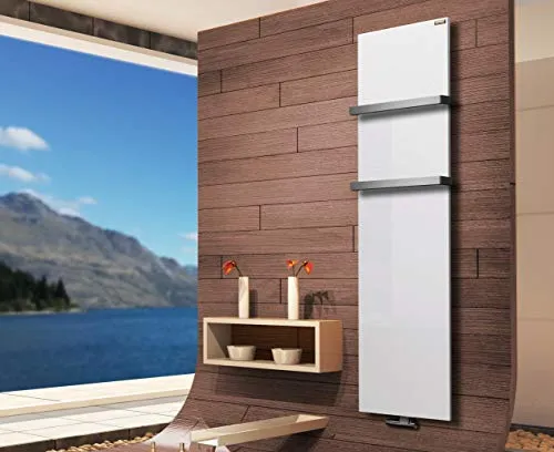 BADHEIZKÖRPER Design Mirror Steel 3 180x47cm 1118 W weiß +2 Halter 30mm SZAGATO Handtuchwärmer Handtuchtrockner Handtuchhalter Paneelheizkörper vertikal Mittelanschluß Flachheizkörper