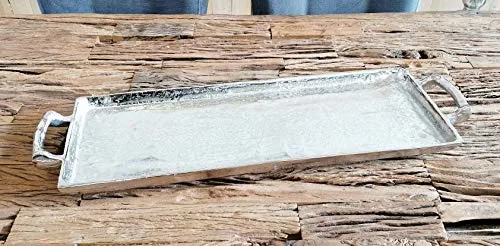 Luxus Servierbrett aus Aluminium mit Griffen - Silber Tablett XXL - Servierplatten aus handgefertigtem Aluminium in vier Größen. Ideal für Deko und Transport, perfekt für Zuhause oder Gastronomie. Pflegeleicht und zeitlos elegant.