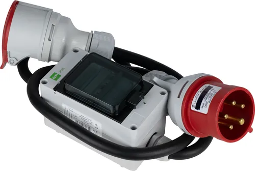 CEE Starkstrom Adapter 32A auf 16A 1m mit Phasenwender - Wandschalter für sichere Stromversorgung mit IP44 Schutz, hochwertiger Adapter für 32A auf 16A, ideal für Baustellen und mobile Anwendungen.