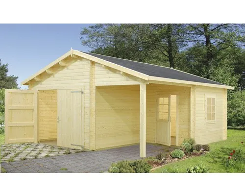 Palmako Roger Einzelgarage 21,9+5,2 m² mit Holztor - Robuste Holzgarage mit Satteldach, ideal für Autos und Geräte, tauchgrundiert für optimalen Wetterschutz.