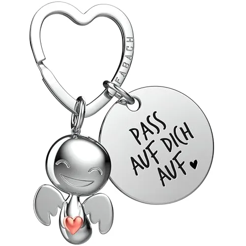 FABACH Schutzengel Schlüsselanhänger mit Herz und Gravur - Engel Glücksbringer mit Botschaft - Ich liebe dich Geschenk für Partner oder Freundin - Pass auf dich auf