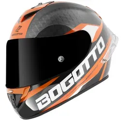 Bogotto FF104 SPN Carbon Helm - Schwarz-Orange, Größe XS für Männer - Motorradhelm mit leichter Carbon-Schale, ECE 22.05 zertifiziert und ideal für Sicherheit und Style auf der Straße.