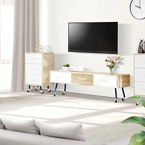 Ribelli TV-Schrank mit Rollen - Flexibles Lowboard für Fernseher bis 43 Zoll - TV-Bänke & Lowboards - Skandinavisches Design mit praktischem Stauraum und einfacher Mobilität dank Rollen. Ideal für jedes Wohnzimmer!