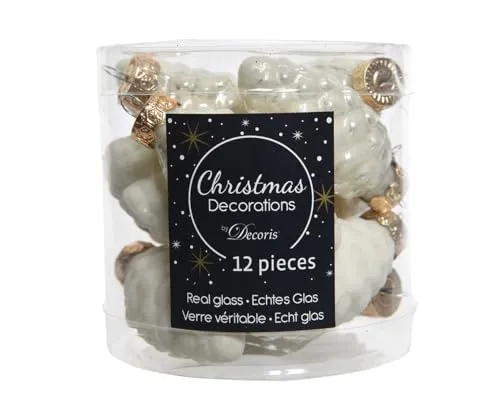 Weihnachtsbaumschmuck Tannenzapfen aus Glas – 12 x 60 mm, elfenbeinfarben