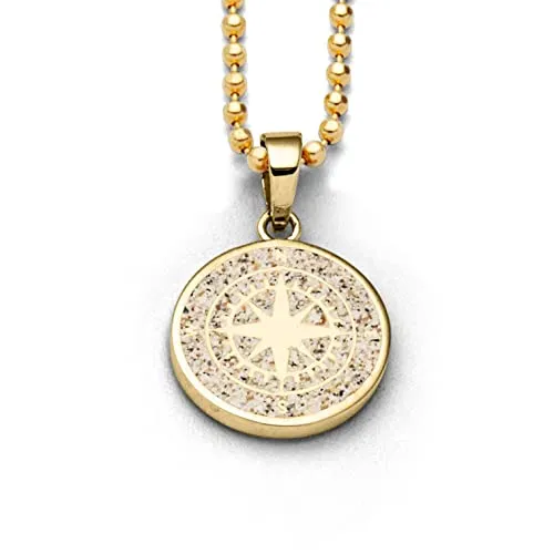 DUR Schmuck Anhänger KOMPASS 2.0 Strandsand - Eleganter Begleiter - Anhänger für Damen mit in Strandsand gebetteter Kompassrose, aus hochwertigem 925er Sterling-Silber, vergoldet und poliert für besonderen Glanz.