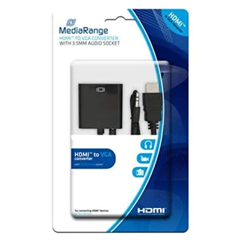 MediaRange MRCS167 - HDMI zu VGA (D-Sub) + 3.5mm Adapter, hochwertig mit vergoldeten Steckverbindern für optimale Signalübertragung