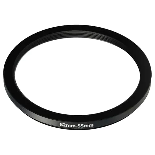 vhbw Step-Down-Ring Adapter von 62 mm auf 55 mm für Kamera Objektiv - Filteradapter, Metall, Schwarz