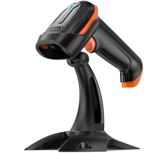 Tera Barcode Scanner D5100 Kabellos 2D QR USB - Barcodescanner mit 2000 mAh Akku für über 40 Stunden Scanzeit, ergonomischem Design und einzigartiger Batteriestandsanzeige. Ideal für den professionellen Einsatz und einfache Plug & Play Verbindung.