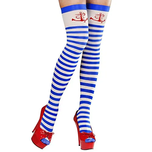 Widmann 01302 - Überkniestrümpfe Sailor Girl, 70 DEN, Halterlose Strümpfe, Matrosen, Kapitäne, Karneval, Mottoparty