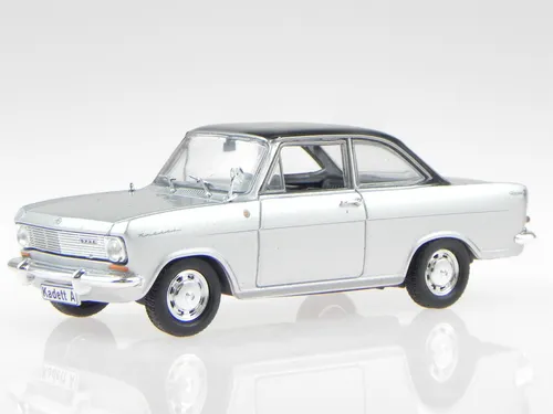 Opel Kadett A Coupe silber Dach schwarz Modellauto in Vitrine 1:43