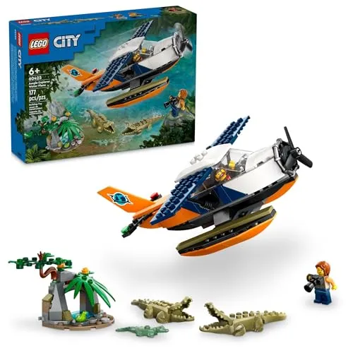 LEGO City Jungle Explorer Wasserflugzeug Bauset - Entdecken Sie mit dem LEGO City Wasserflugzeug Spielset spannende Dschungelabenteuer! Ideal für Kinder ab 6 Jahren. Enthält Minifiguren und aufregendes Zubehör für kreatives Spielen.