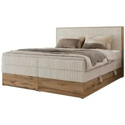 MKS MEBLE Boxspringbett WOOD CLASSIC KING - Bequemes Doppelbett mit zwei hochwertigen Multipocket-Matratzen und Topper, inklusive Stauraum für Bettwäsche - ideal für stilvolle Schlafzimmer.