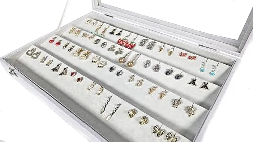 Schmuckkasten Schmucklade Schaukasten Schmuckdisplay mit Glasdeckel weiss (für Ohrringe)