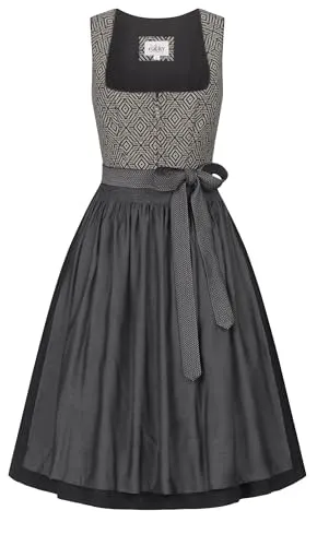 Nübler Midi Dirndl Grace in Schwarz, Größe:46 - Elegantes Dirndl für Damen, ideal für Oktoberfest und festliche Anlässe. Hochwertige Trachtenmode mit eckigem Ausschnitt und tailliertem Schnitt, perfekt kombinierbar mit Bluse und Jacke.