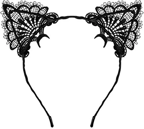 Balinco Katzenohren Haarreif Cat Ears mit reizvollen Spitzen und leichten Metallrahmen für Damen/Frauen und Mädchen zum Karneval/Fasching & Halloween