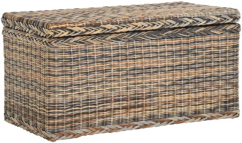 Krines Home Wäschetruhe aus Natur Rattan mit Deckel - Truhe aus natürlichem Rattan, ideal für stilvolle Aufbewahrung. Mit herausnehmbarem Stoffinlett und kompakten Maßen (80x40x40cm) für jeden Raum.