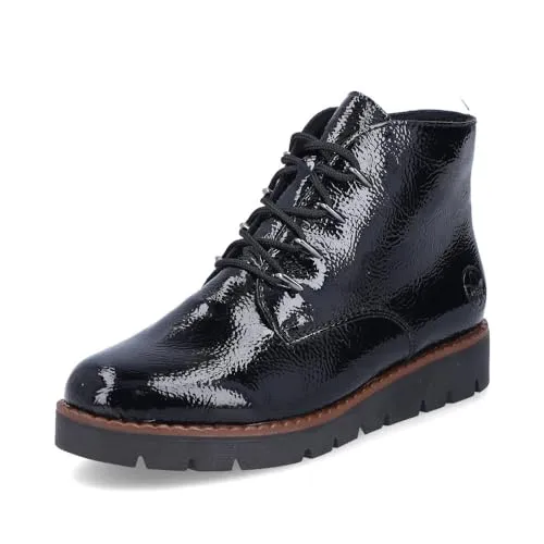 Rieker Plateaustiefelette - Schnürstiefelette in glänzendem Look schwarz 41 EU, wärmend und sportlich mit Anziehschlaufe und gepolsterter Innensohle