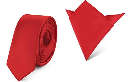 Ladeheid Herren Schmale Krawatte & Einstecktuch Set SP/P (150cm x 5cm, 22cm x 22cm, Rot)