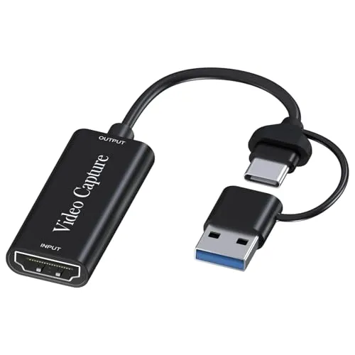 Video Capture Card USB-A/USB-C 3.0 zu HDMI von MMOBIEL – 60FPS Max 4K In 1080p Out – Video Grabber, Aufnahmegerät, Streaming Zubehör – Content Creator Equipment – für PS5, PS4, Xbox, Switch, OBS usw.