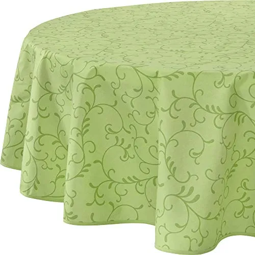 Erwin Müller Tischdecke Essen abwaschbar hellgrün oval 140x190 cm - Tischdecke in elegantem Ranken-Design, abwaschbar und pflegeleicht, ideal für gesellige Anlässe und jeden Tisch.