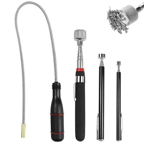 SENLINLIN 4 Stück Magnetstab Set, Tragbares Teleskopmagnet Stabmagnet Extra Stark, Flexibler Magnetheber Magnet Stift Werkzeug zum Aufnehmen von kleinen Teilen & Autoteilen (1.5LB 5LB 15LB)