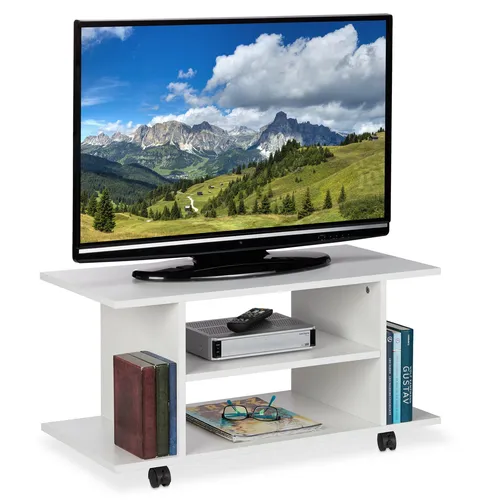 Tv Board Lowboard mit Rollen – Moderner Fernsehtisch - TV-Halterungen: Praktisches Lowboard mit 4 Ablagen, mobil durch Rollen und ideal für jedes Wohnzimmer.