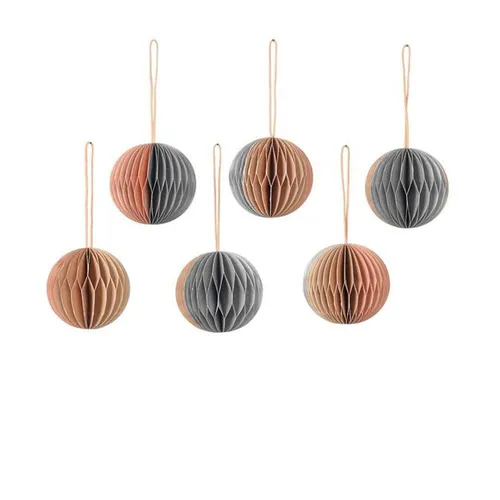 Broste Copenhagen Weihnachtsschmuck Ball Papier 6tlg. Set beige/blau