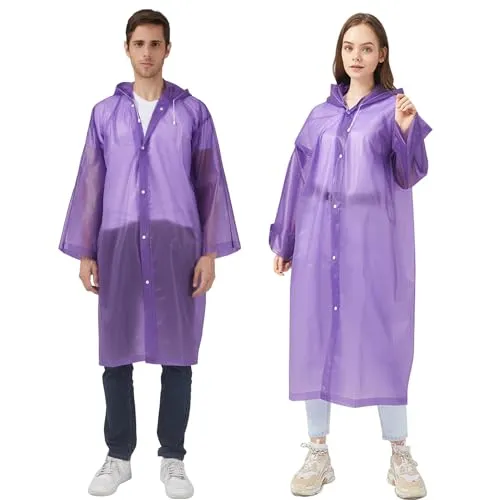 UPSEN Regenponcho Regenjacke Regenmantel für Herren Damen Wasserdicht, 2 Stück Wiederverwendbar Regencape Regenbekleidung für Wandern Camping Radfahren Reisen (Lila)