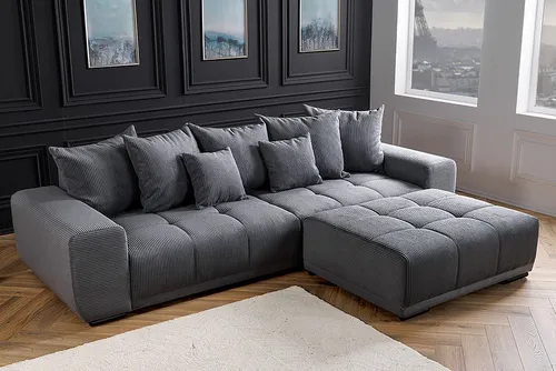 riess-ambiente Big-Sofa ELEGANCIA 285cm anthrazit - Big Sofa mit komfortablem Federkern, stilvolles Design und inklusive Kissen für höchsten Sitzkomfort in jedem Raum.