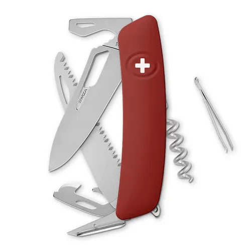 SWIZA SH05R AM, rot, Taschenmesser mit Säge, Korkenzieher, Pinzette, Dosenöffner
