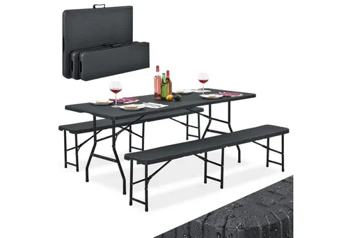 Juskys Bierzeltgarnitur Amberg, 3-tlg, wetterfest & klappbar - Bierzeltgarnitur für 8 Personen, ideal für Feste und Feiern, schnell auf- und abbaubar, platzsparend und wetterfest.