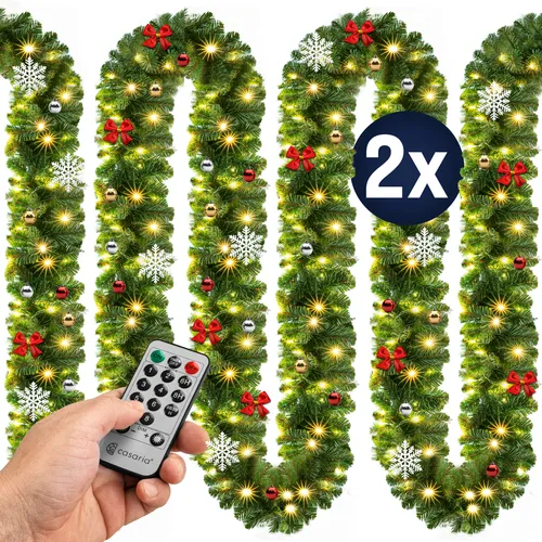 DeubaXXL DE Weihnachtsgirlande 5m 2er-Set - Nussknacker: 5 m lange Tannengirlande mit 80 LED-Lichtern, dekorativ geschmückt und inklusive Fernbedienung für individuelle Lichteffekte und einfache Handhabung.