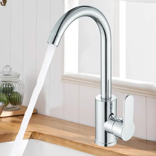 Küchenarmatur Einhand Mischbatterie Chrom - Moderne Spültischarmatur mit hohem Bogen, wassersparend und 5 Jahre Herstellergarantie – ideal für jedes Küchenwaschbecken.