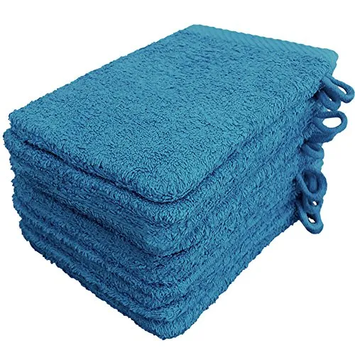 Lanudo Pure Line Waschlappen Waschhandschuh, 10er Set, Reine Frottier Baumwolle, 21 x 15 cm, Farbe Türkis