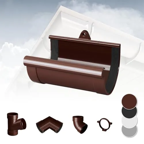 RAINWAY L Regenrinnen System (Rinnenverbindungsschale braun) - PVC-U Kunststoff in 4 Farben, für Dachflächen > 100m² empfohlen, Verbinder Erweiterung