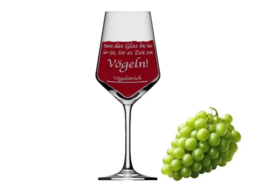 eXODA Weinglas Weinglas mit Spruch - Zeit zum Vögeln mit Vögelstrich, Glas, Atemberaubende Darstellung